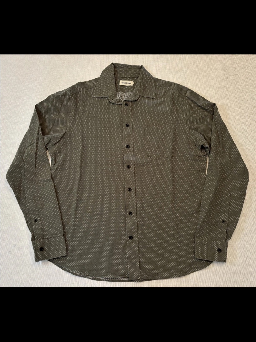 Taylor Stitch Men's 42 Large Gray Shirt California White Jacquard Dots